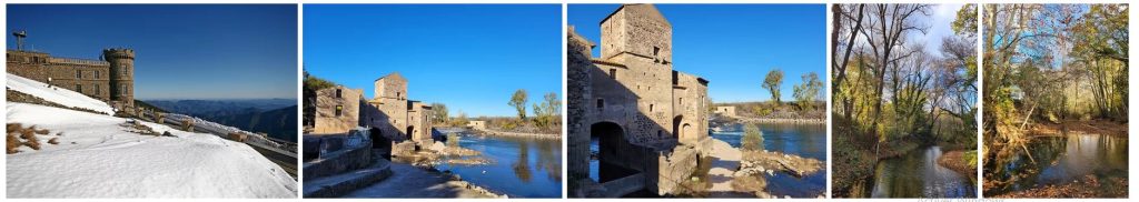 Photos du fleuve Hérault à Saint Thibéry près de Pézenas, moulin à blé, moyen âge - rivière Peyne - environnement - photographie de la station météo de l'Aigoual en Occitanie, Gard.